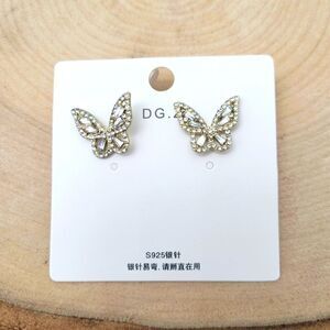 Brand New Gold Tone Butterfly Rhinestone Earrings